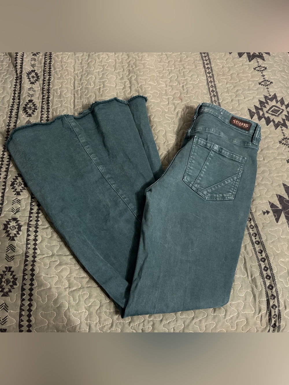Shyanne teal bell bottom flare raw hem high waist